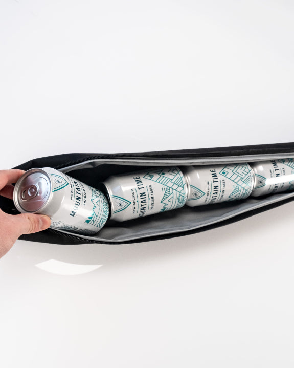 Black Pins & Aces insulated golf beer sleeve designed to hold up to seven cans and slide inside most standard golf bags.