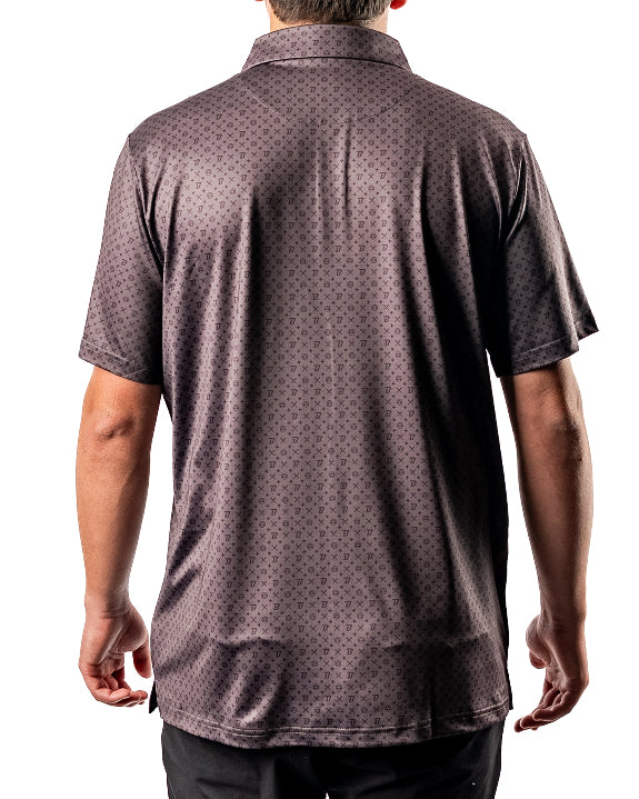 Pins & Aces x Blazy Susan men’s performance golf polo featuring a lightweight stretch design, short sleeves, and athletic golf fit.