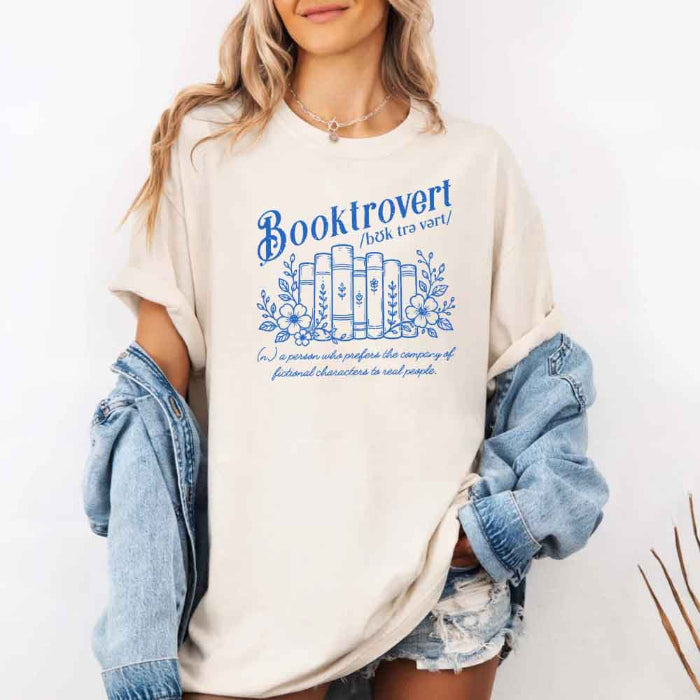 Booktrovert Comfort Colors T-shirt featuring a playful book lover graphic on a relaxed garment-dyed 100% cotton tee for readers and bookworms in color Ivory