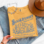 Booktrovert Comfort Colors T-shirt featuring a playful book lover graphic on a relaxed garment-dyed 100% cotton tee for readers and bookworms in color Mustard