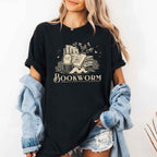 Bookworm Comfort Colors graphic T-shirt featuring a book lover design on a relaxed garment-dyed tee for readers and bookworms in Black