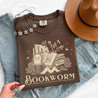 Bookworm Comfort Colors graphic T-shirt featuring a book lover design on a relaxed garment-dyed tee for readers and bookworms in Espresso