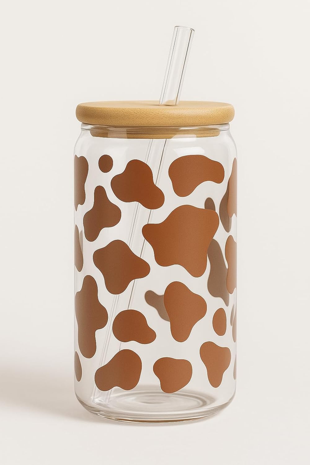 Gobelet à café glacé de 473 ml (16 oz) à motif vache, avec couvercle en bambou et paille réutilisable 