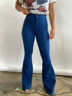 Fiona High Waisted Bell Bottom Flare Jeans – Mykonos Blue