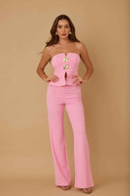 Women’s Scrunched Golden Stone strapless two-piece set featuring textured detailing, micro slit trim, a side flap accent, and a fitted stretch silhouette.