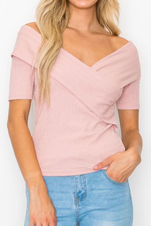 Off The Shoulder Crisscross Ribbed Top for Women | Fitted Cotton Stretch Top