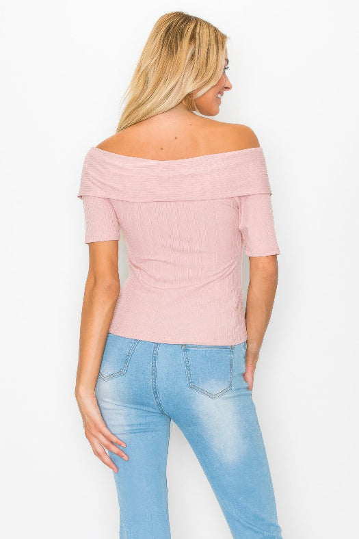 Off The Shoulder Crisscross Ribbed Top for Women | Fitted Cotton Stretch Top