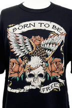 Born To Be Free skull graphic cotton boxy top in black featuring a bold western-inspired skull design