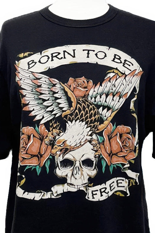 Born To Be Free skull graphic cotton boxy top in black featuring a bold western-inspired skull design
