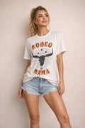 Women's Rodeo Mama graphic tee with crew neckline, short sleeves, and soft stretch fabric