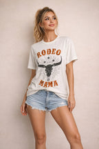 Women's Rodeo Mama graphic tee with crew neckline, short sleeves, and soft stretch fabric