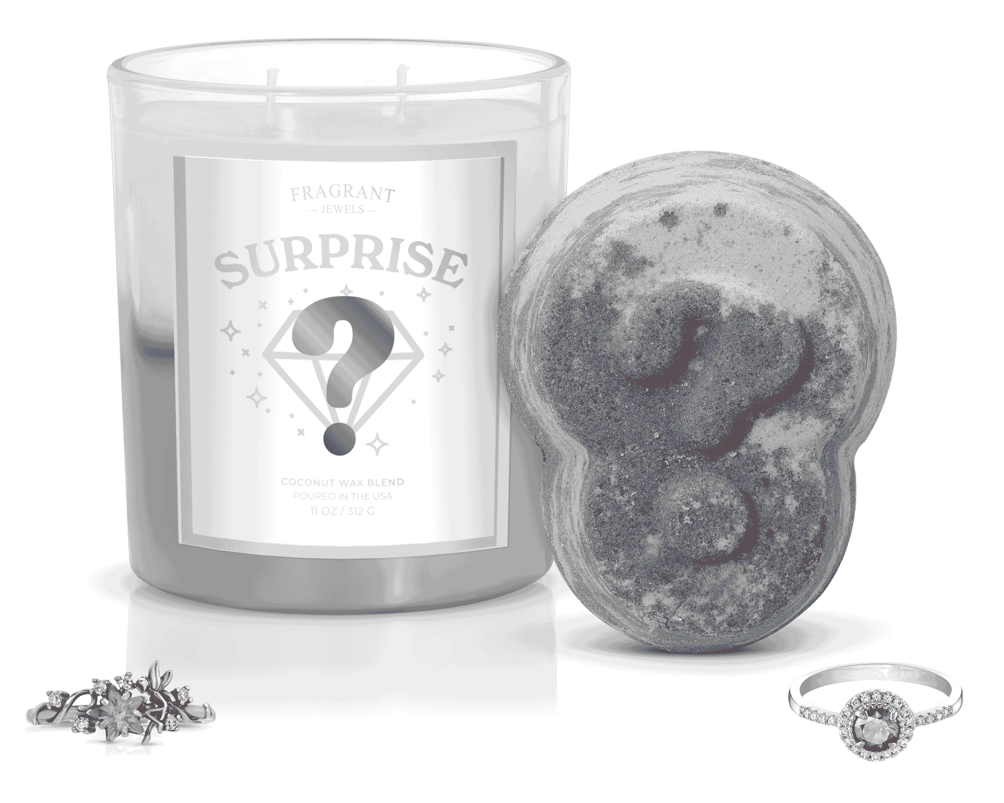 Surprise Candle & Bath Bomb Gift Set with 2 Hidden Rings | Fragrant Jewels Mystery Box