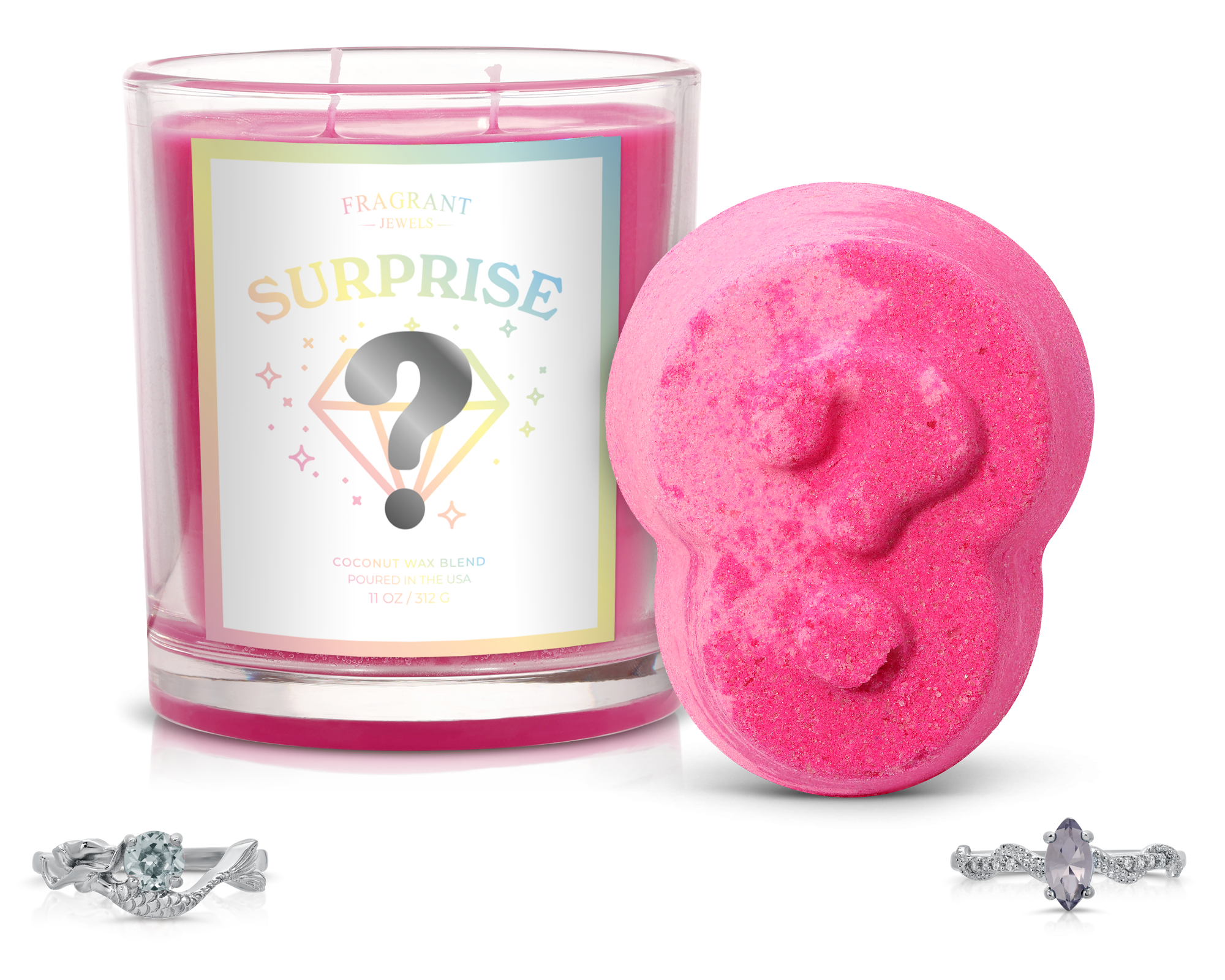 Surprise Candle & Bath Bomb Gift Set with 2 Hidden Rings | Fragrant Jewels Mystery Box