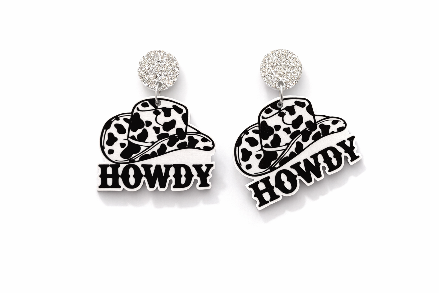 Cowgirl Howdy Cow Print Earrings – Western Dangle Earrings