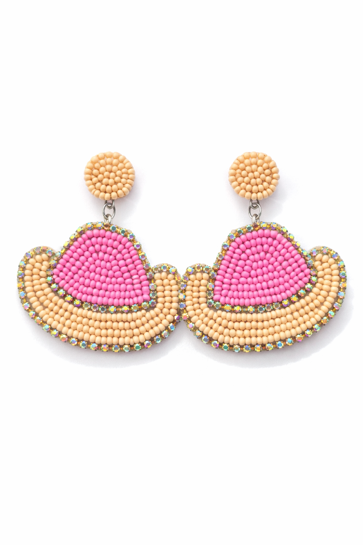 Stardust Beaded Cowgirl Hat Earrings in Pink