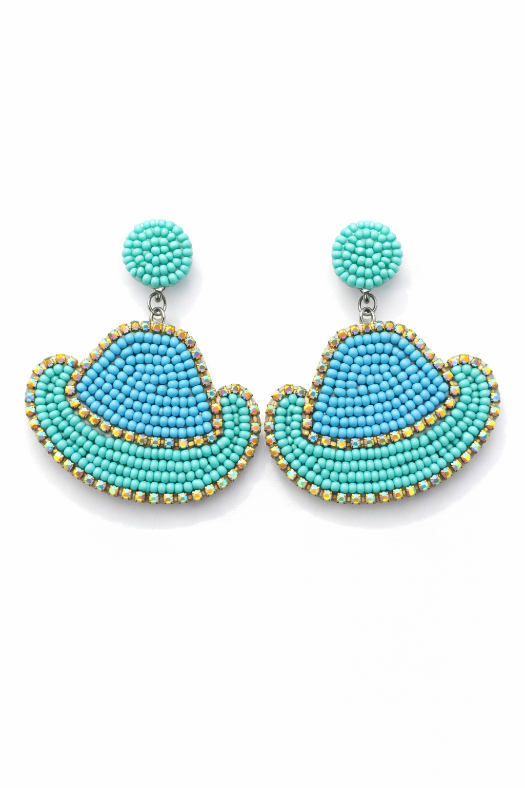 Stardust Beaded Cowgirl Hat Earrings in Blue