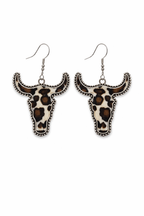 Cow Print Longhorn Earrings – Western Statement Dangle Earrings