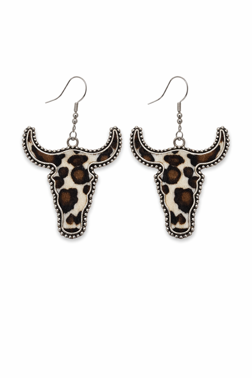 Cow Print Longhorn Earrings – Western Statement Dangle Earrings