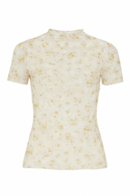 Davi & Dani Floral Mesh Mock Neck Short Sleeve Top - Ash & Audrey