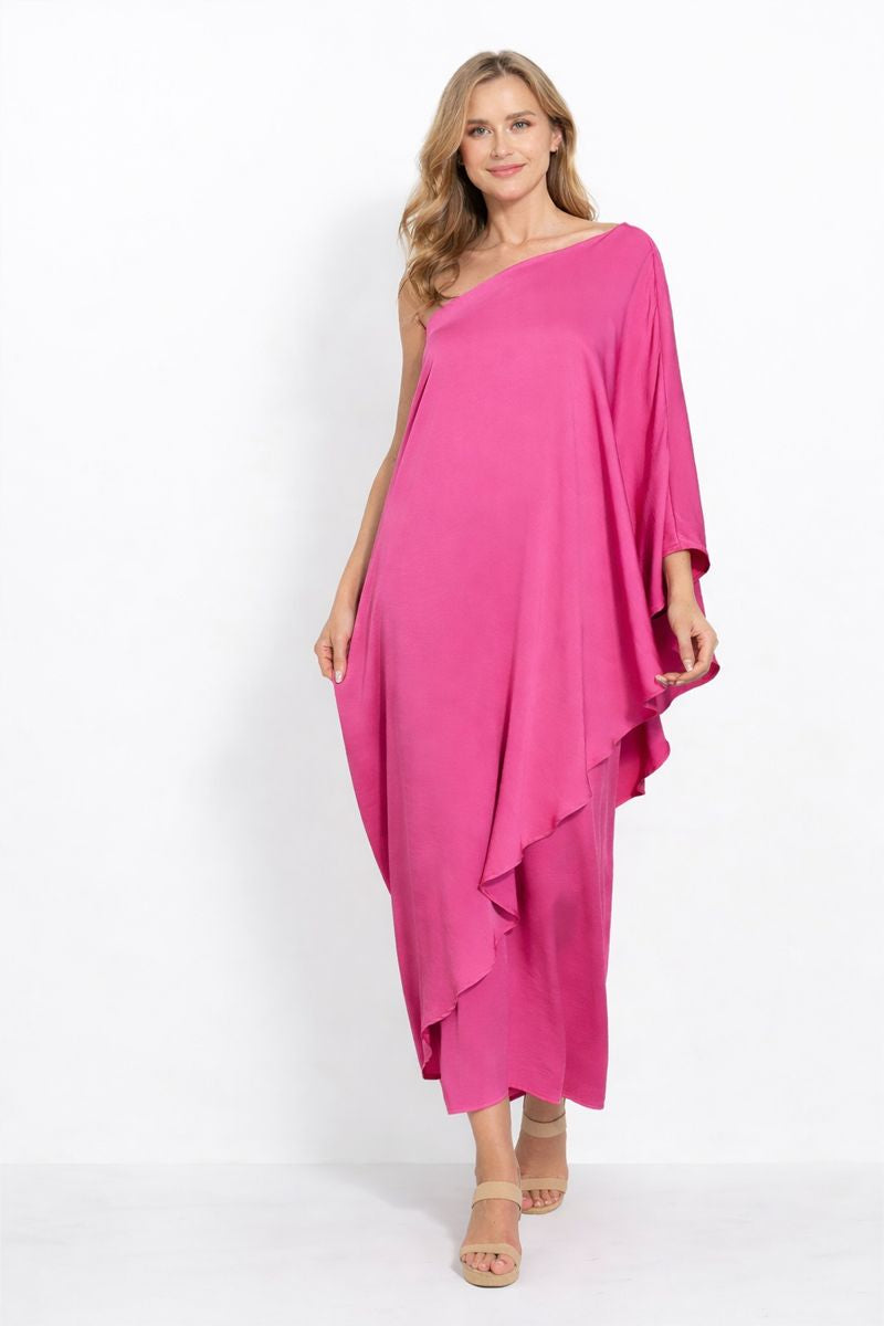 Athena One Shoulder Maxi Dress – Washed Poly Silk