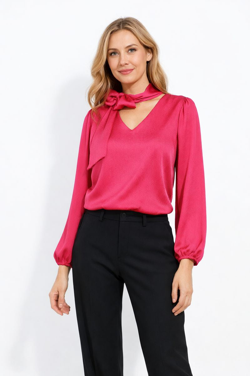 Hammered Satin Tie Neck Bubble Top