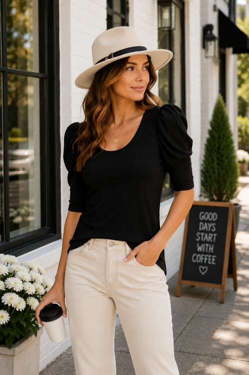 Fame Beige Fedora Hat with Black Faux Leather Belt & Gold Triangle Buckle – Adjustable Fit