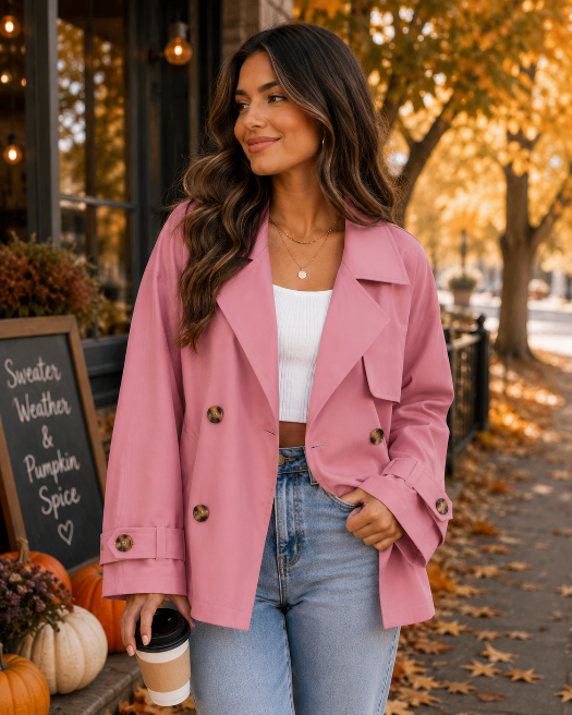 Mittoshop Double-Breasted Trench Coat – Long Sleeve, Pocketed, Timeless Fit