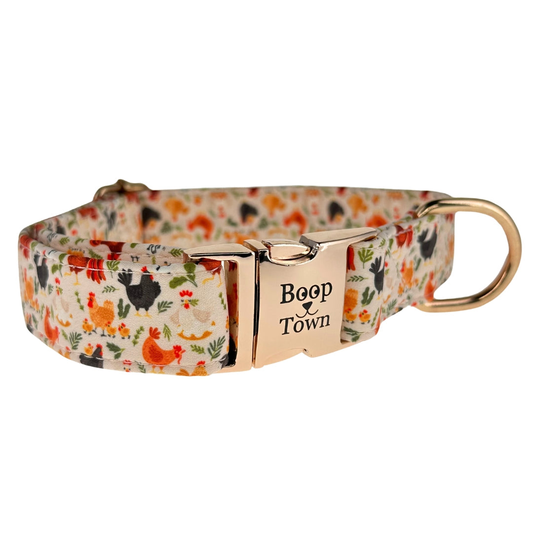 Boop Town Cotton Dog Collar – Adjustable Soft Collar with Gold Hardware