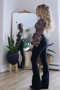 Fiona High Waisted Bell Bottom Flare Jeans – Black Stretch Denim