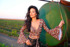 Woodstock Floral Bell Sleeve Wrap Top – Boho V Neck Blouse - 14 Color Options