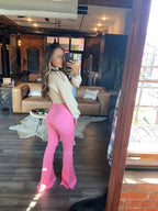 Farrah Flares High Waisted Flare Jeans – Stretch Denim in Pink