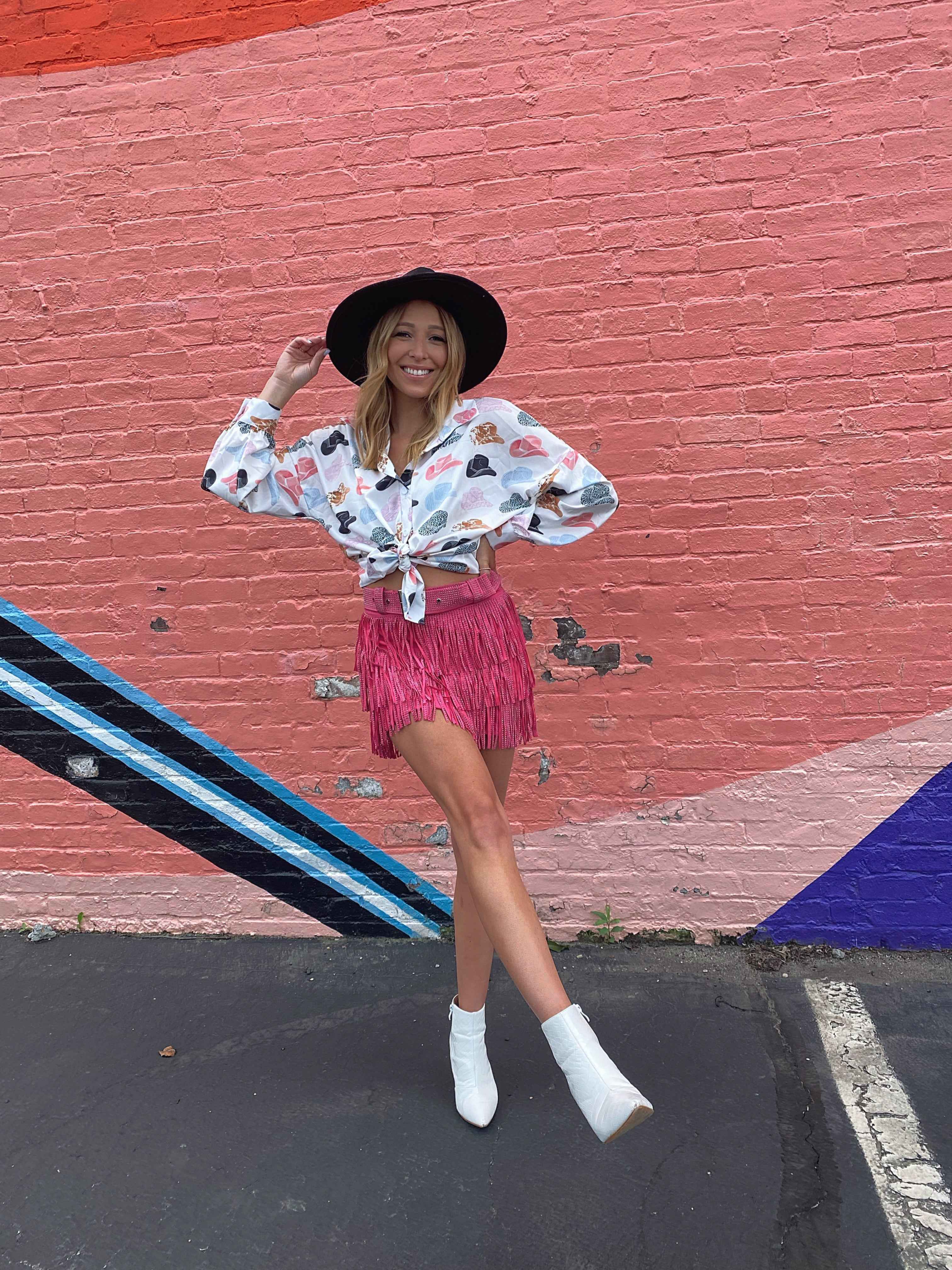 Nashville Babe Rhinestone Fringe Mini Skirt – Pink Western Skirt