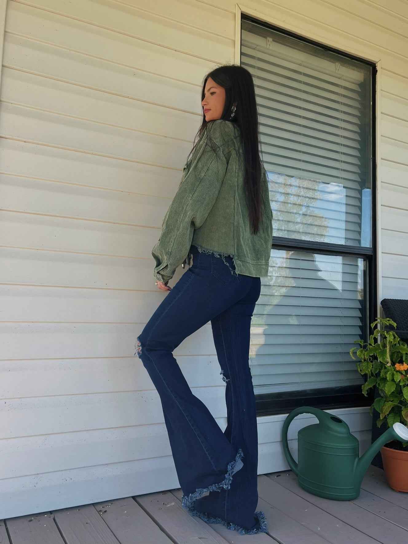 Farrah Denim Distressed High Waisted Flares - Dark Wash