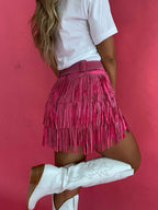 Nashville Babe Rhinestone Fringe Mini Skirt – Pink Western Skirt