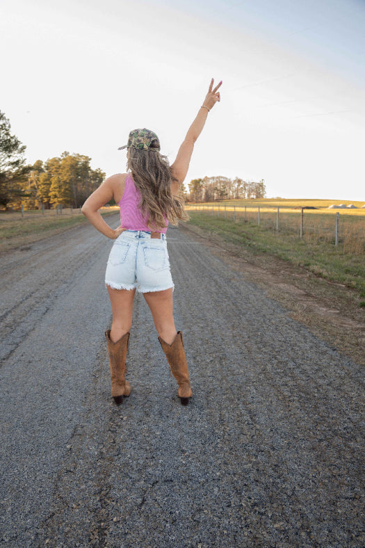 Lindsey Asymmetrical Distressed Shorts – Acid Light Wash Denim Shorts