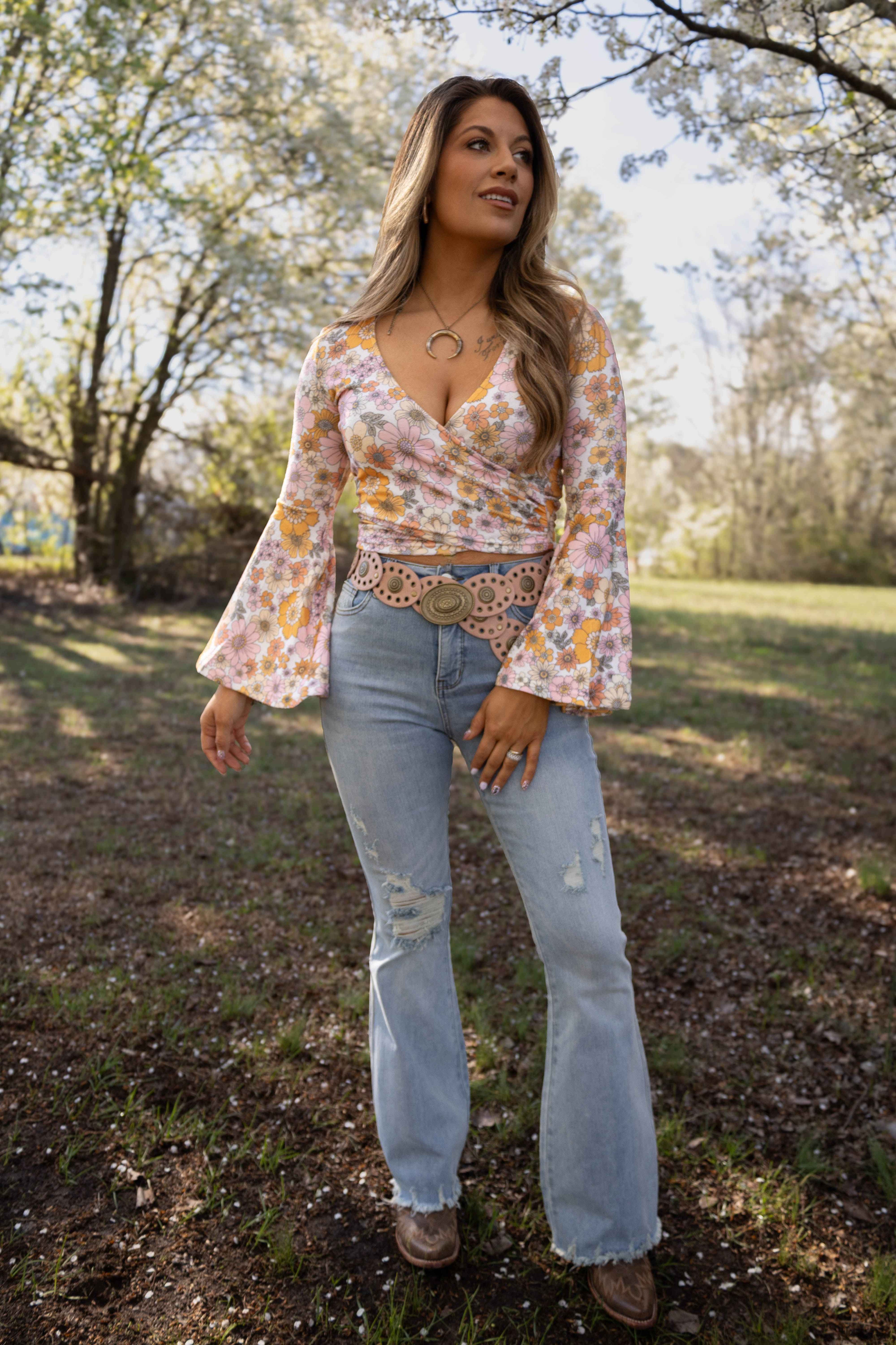 Viral Cindy High Rise Tummy Control Destroy Flare Jeans – Distressed Denim