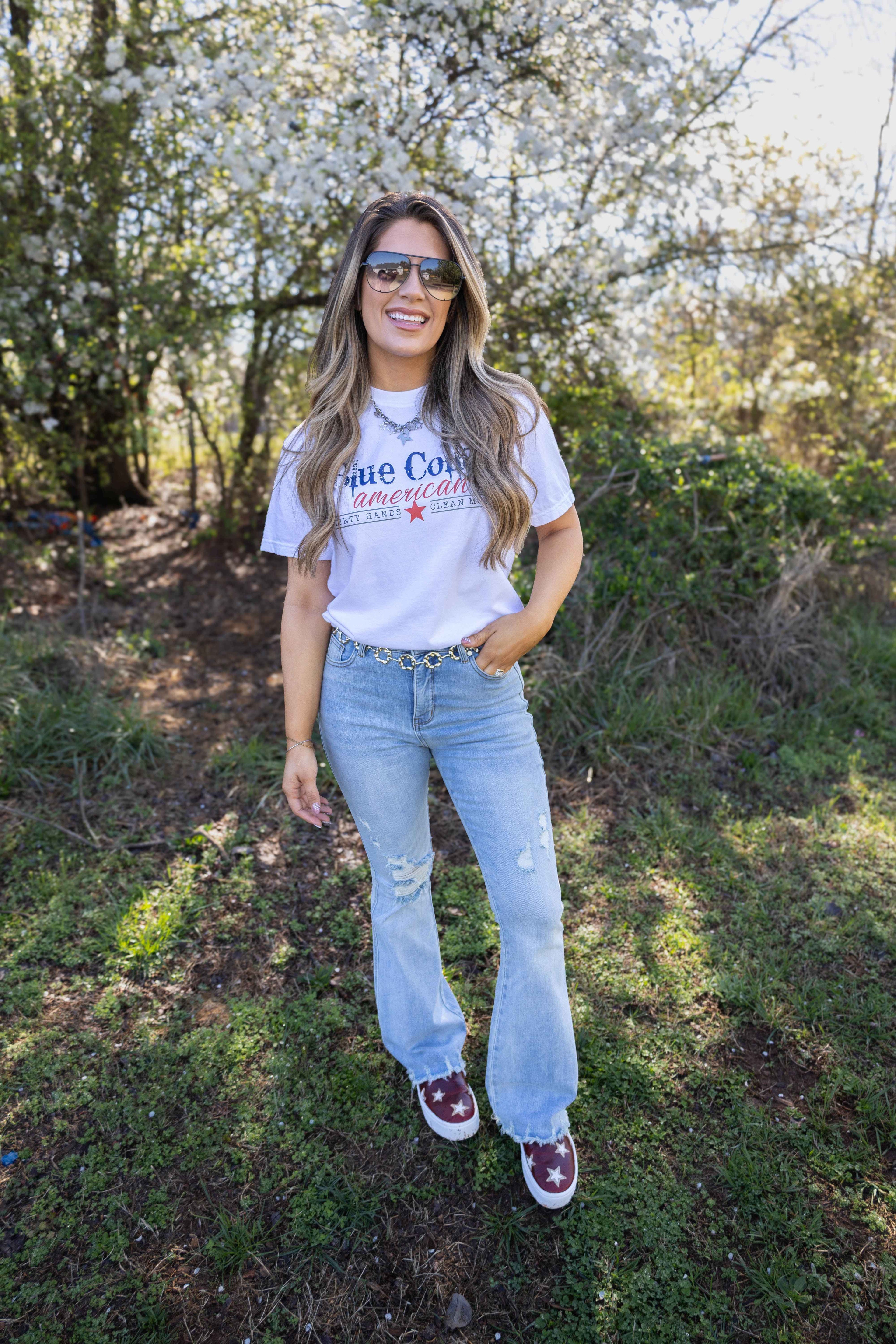 Viral Cindy High Rise Tummy Control Destroy Flare Jeans – Distressed Denim