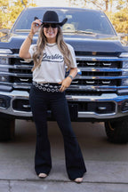Fiona High Waisted Bell Bottom Flare Jeans – Black Stretch Denim