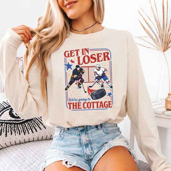 Get In Loser We’re Going to the Cottage Comfort Colors Long Sleeve – Hockey Romance Book Lover Shirt