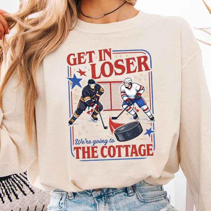 Get In Loser We’re Going to the Cottage Comfort Colors Long Sleeve – Hockey Romance Book Lover Shirt