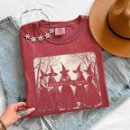 Girls Will Be Girls Comfort Colors graphic T-shirt with a playful Halloween-inspired design for spooky season in Crimson