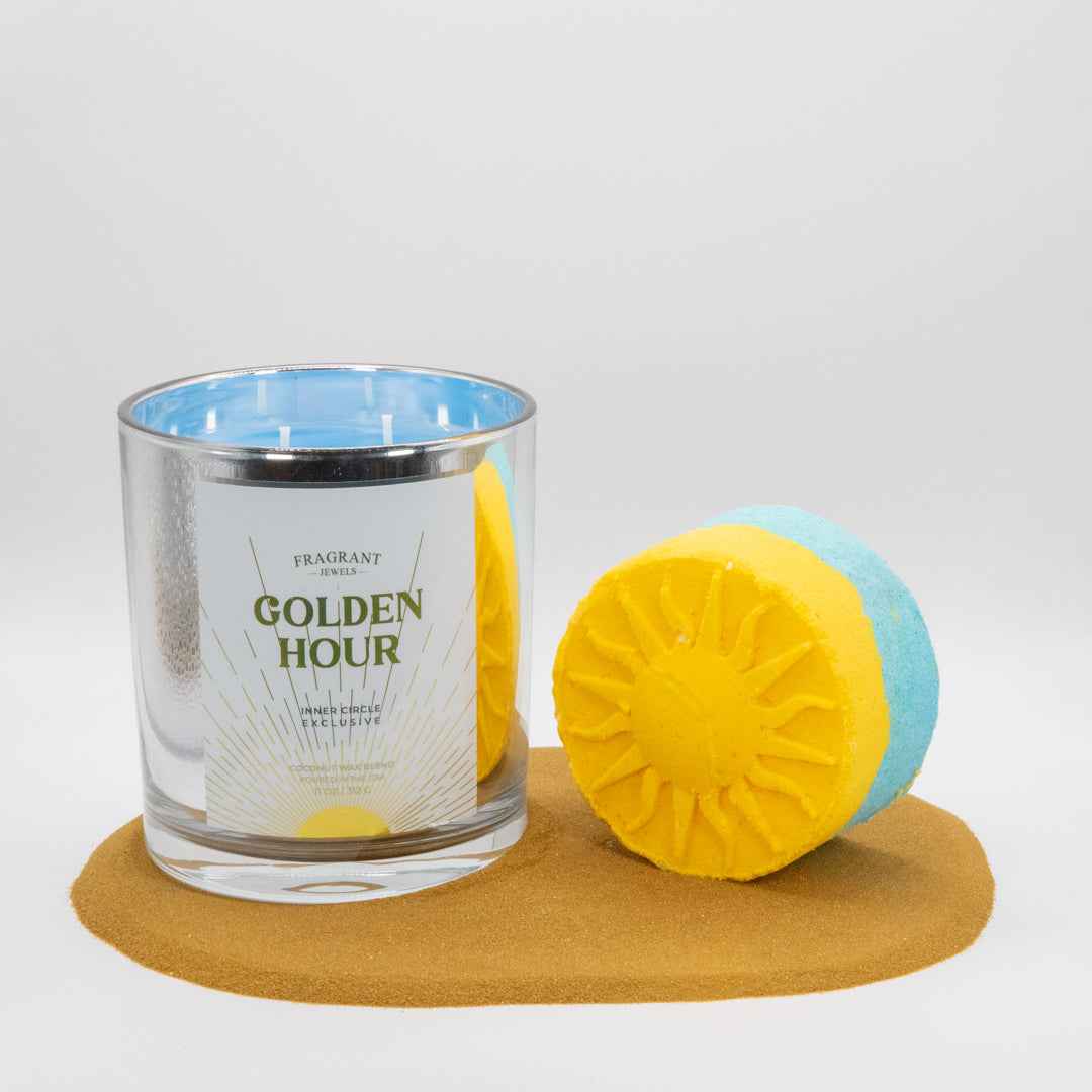 Golden Hour Candle & Bath Bomb Gift Set with Hidden Rings | Fragrant Jewels Summer Collection