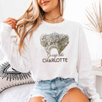 Gossip Like Charlotte Comfort Colors long sleeve shirt featuring a historical fiction and Regency-inspired literary graphic on a relaxed garment-dyed cotton tee in White