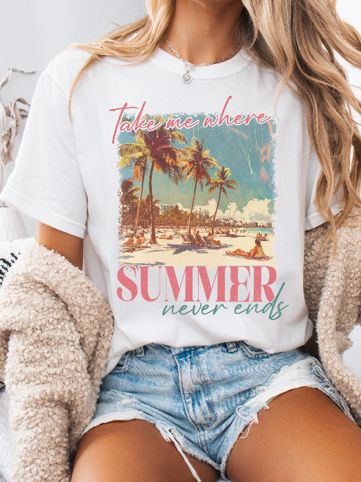 Take Me Where Summer Never Ends Graphic  in White