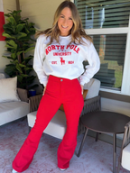 Fiona High Waisted Bell Bottom Flare Jeans – Red Stretch Denim