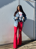 Fiona High Waisted Bell Bottom Flare Jeans – Red Stretch Denim