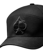 Tradesman Black golf hat by Pins & Aces featuring structured 6-panel construction, adjustable snapback closure, and a built-in magnetic golf ball marker holder.