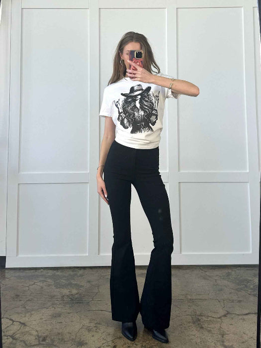 Fiona High Waisted Bell Bottom Flare Jeans – Black Stretch Denim