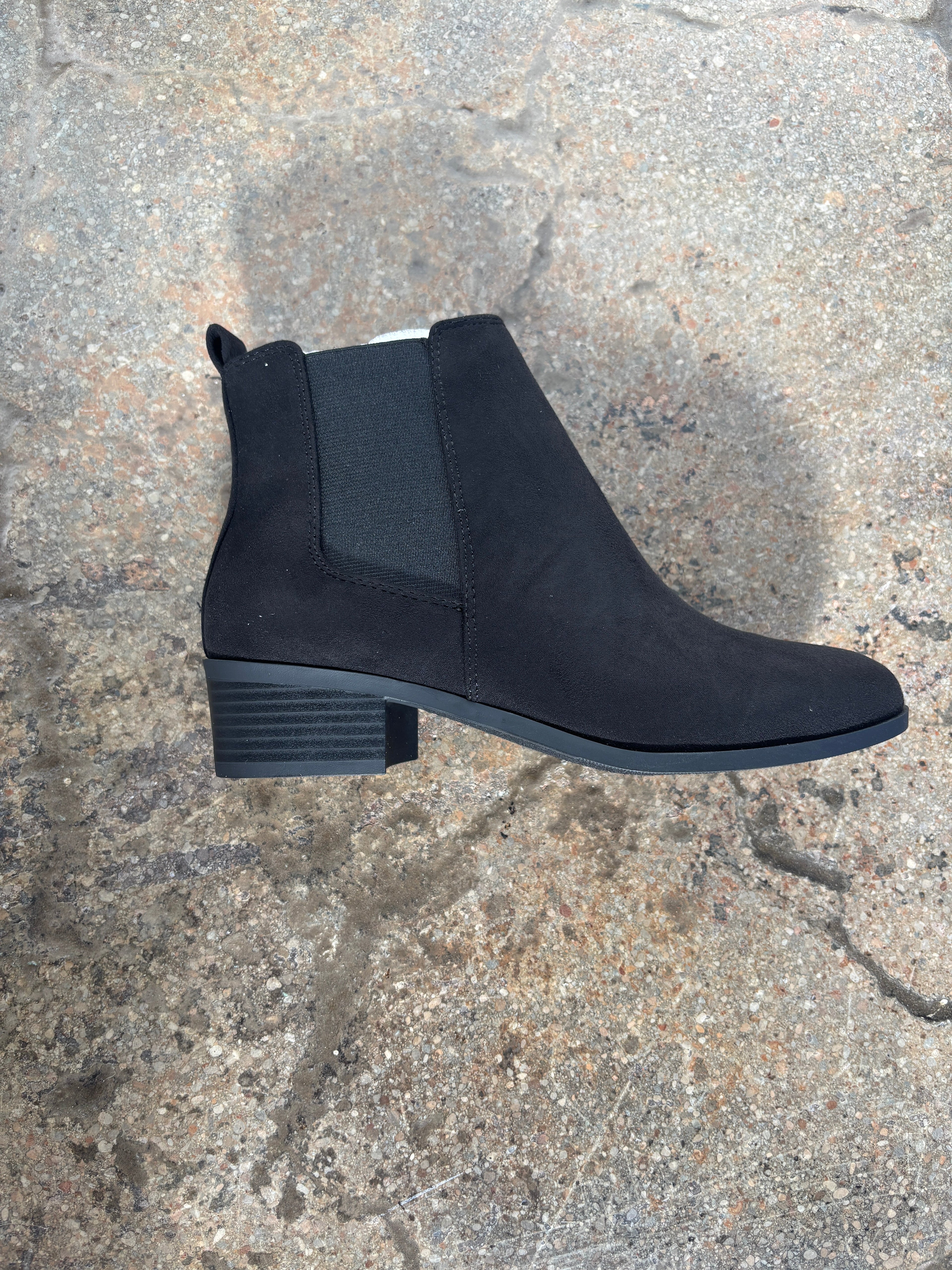 Black Suede Pointed Ankle Booties – Low Heel Western Boots