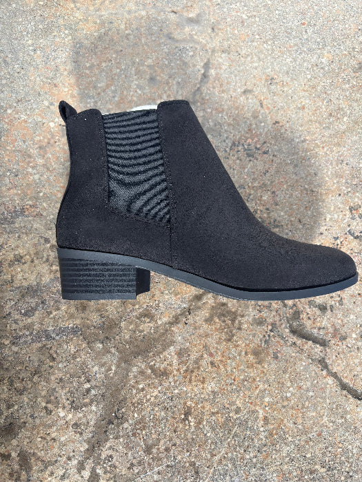 Black Suede Pointed Ankle Booties – Low Heel Western Boots